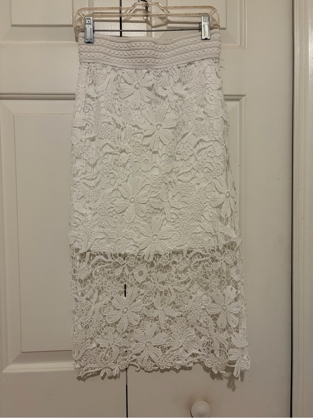 Lush white Floral Crochet Midi Skirt